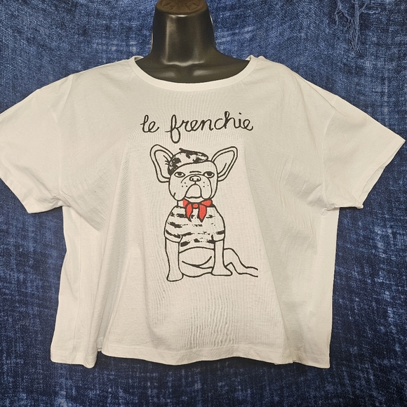 NWT French Connection Le Frenchie Crop Graphic Tee Medium - Picture 3 of 7